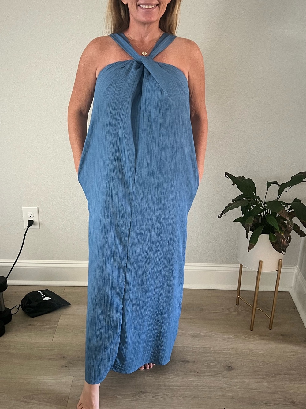 Twist Halter Maxi Dress in Dusty Blue